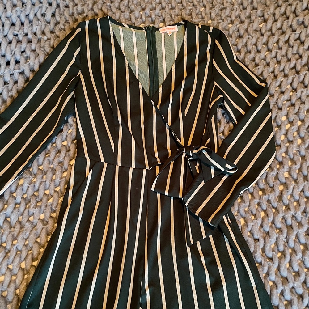 Olive and Cream Striped Romper